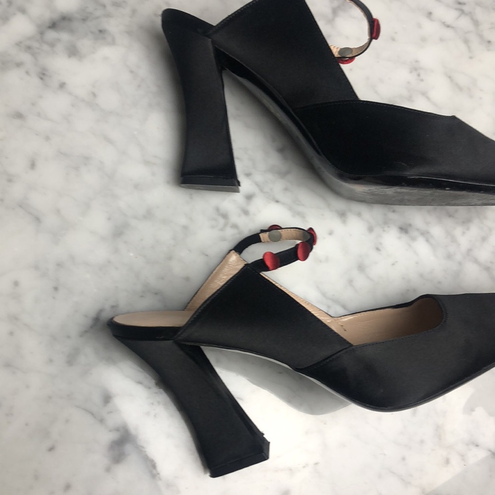 STAUD satin w/ bottons trim Elegant Black Slingback Heels Size 41 - Picture 5 of 11